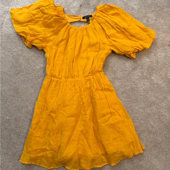 Banana Republic Yellow Ramie Puff Sleeve BacklessMini Dress Small Petite - Picture 4 of 10